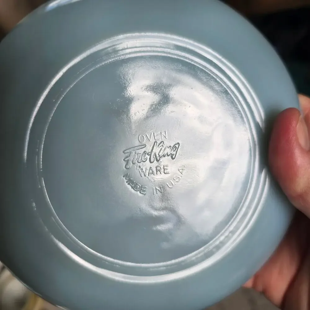 Vintage Fire King Cups Saucers Turquoise Milk Glass Limited 1956-58 Mid Century